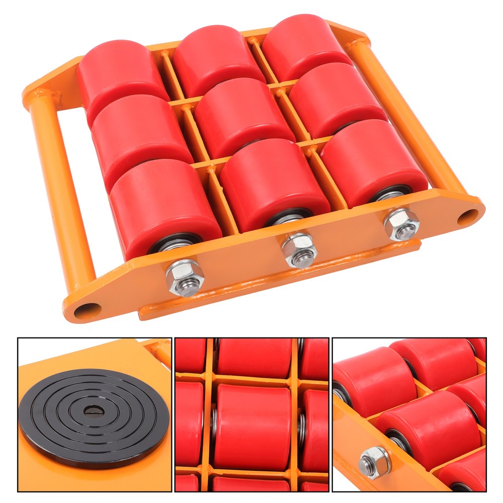 15T 9 Rollers Machine Dolly Skate Machinery Mover Cap 360° Rotation with Handle