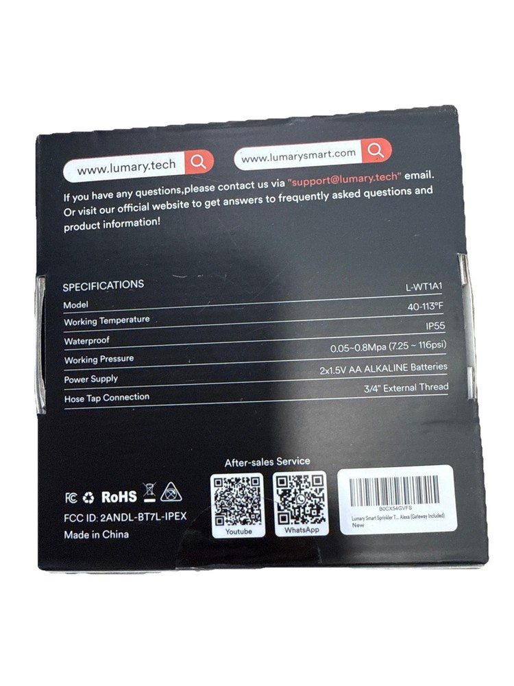 Lumary Smart Water Timer, IP55 Waterproof (1 Pack) Open Box