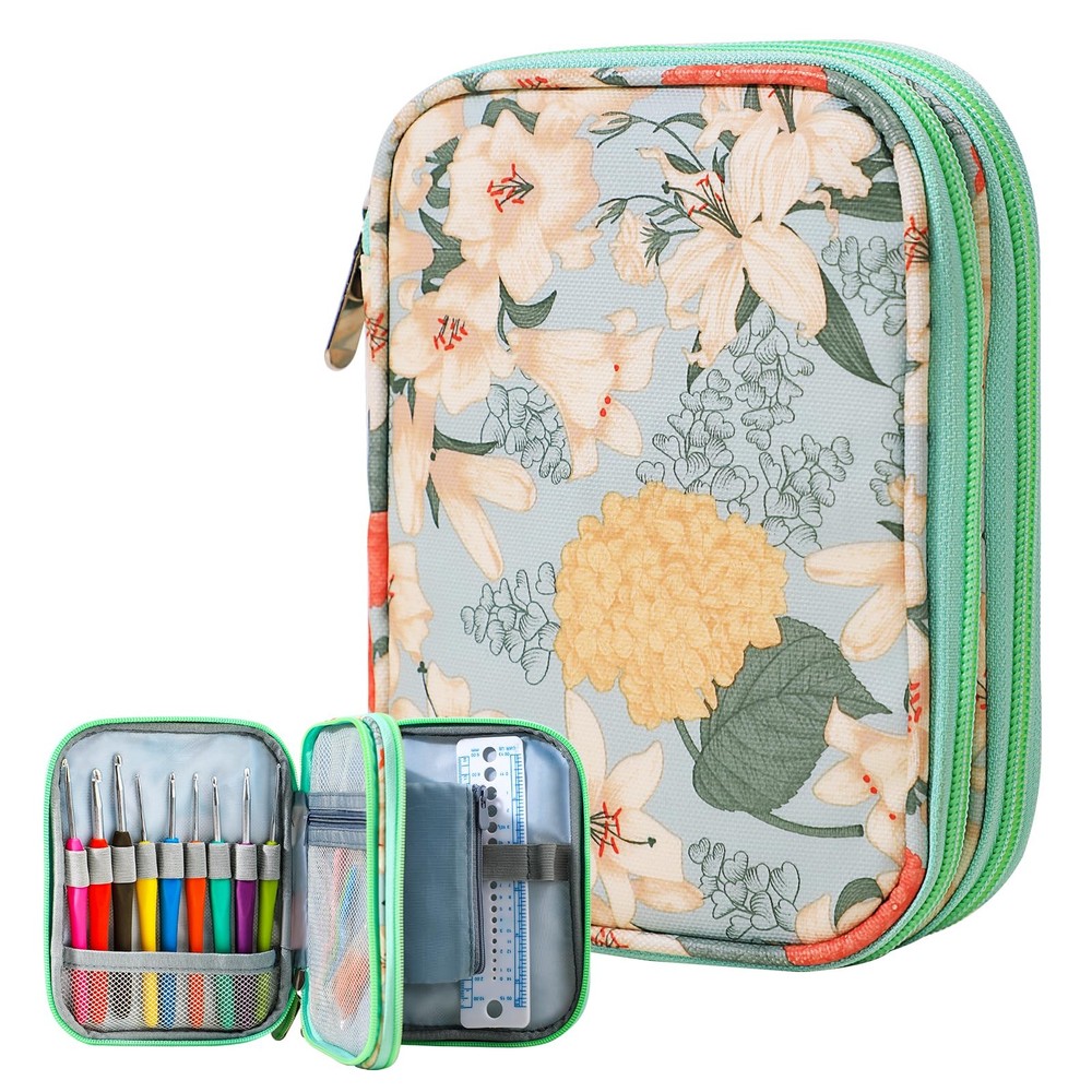 DIY Crochet Needle Case Empty, Zipper Storage Organizer Bag with Web Pockets ...