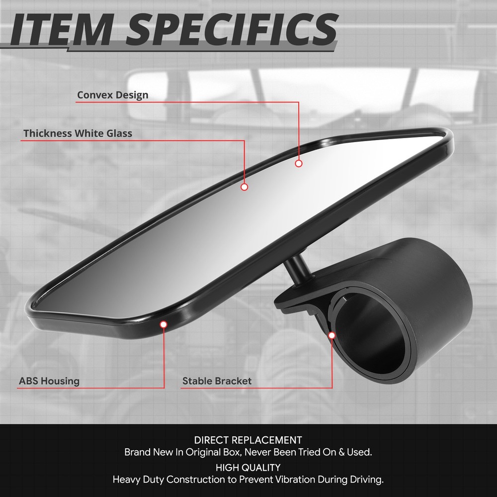 Universal UTV Black 1.5" 1.75" 2" Bracket Roll Cage Bar Mount Rearview Mirror