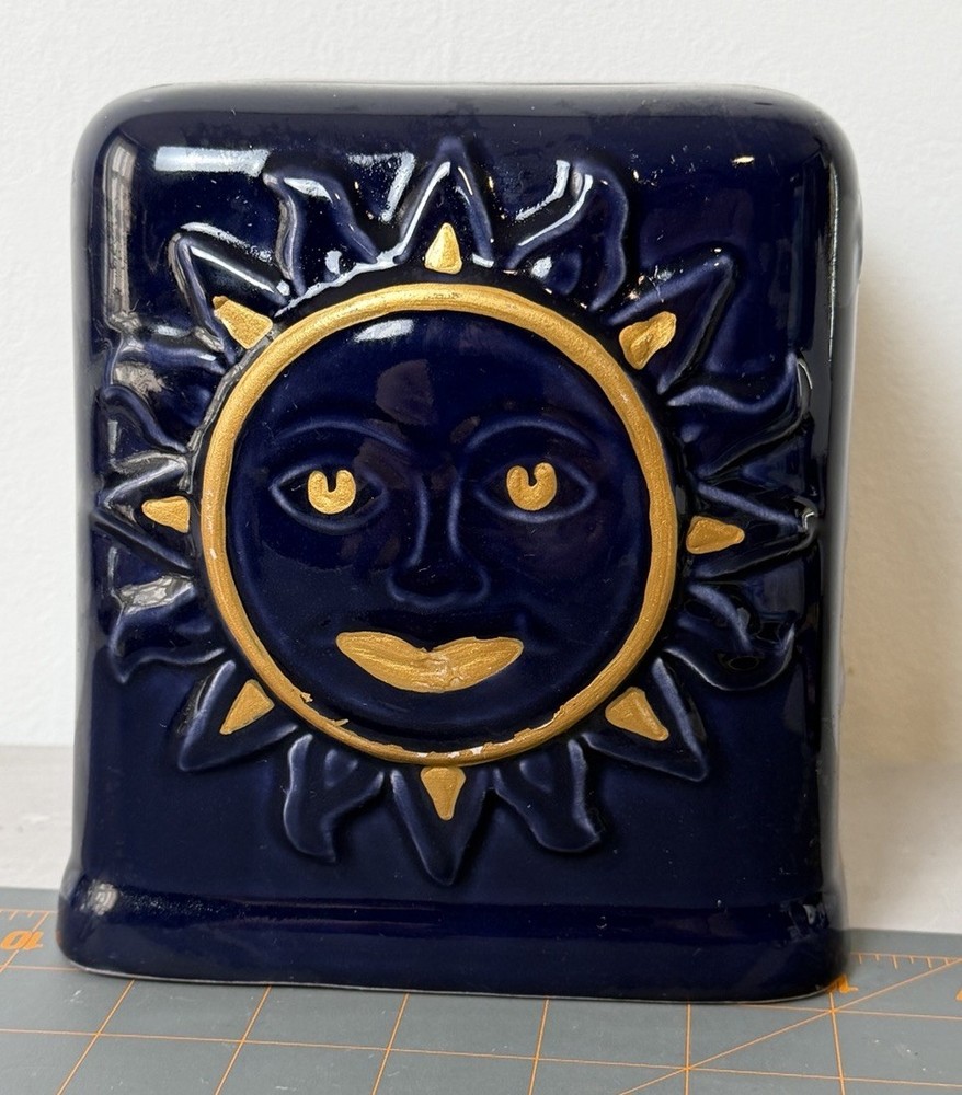 Blue Celestial Tissue Cover Holder Sun Stars  Ceramic