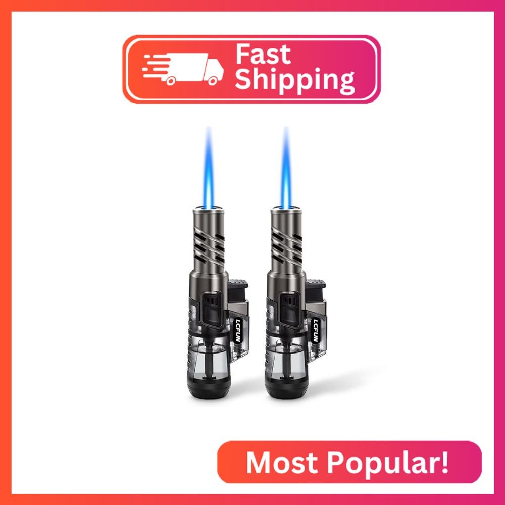 LcFun Torch Lighter 2 Pack Windproof Adjustable Single Jet Flame Butane Lighter