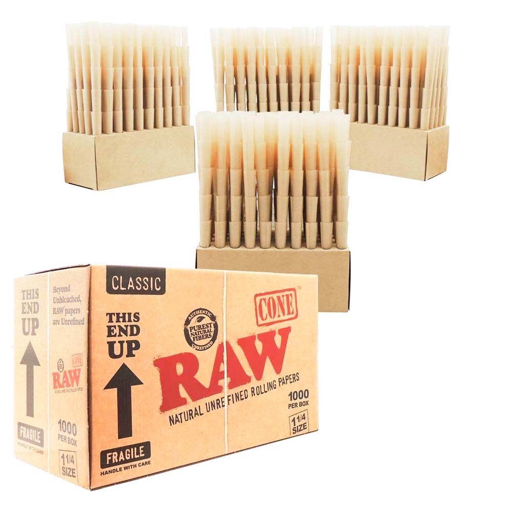 Raw Classic 1 1/4 Size Pre-Rolled Cone 250 Pack with Filter Authentic