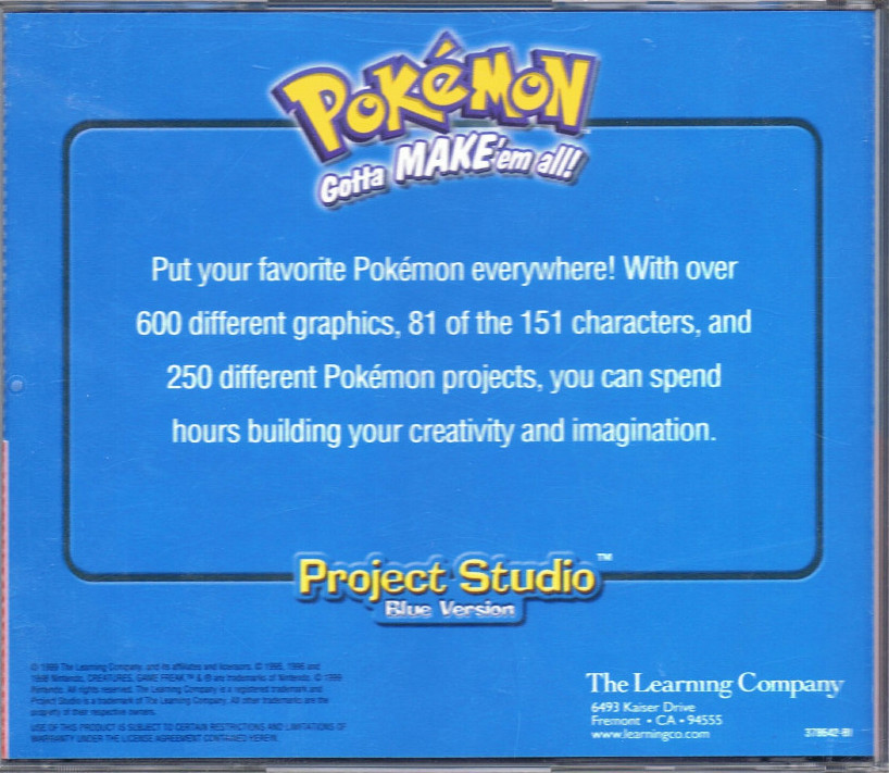 Pokemon Project Studio: Blue Version (PC, 1999, The Learning Company)