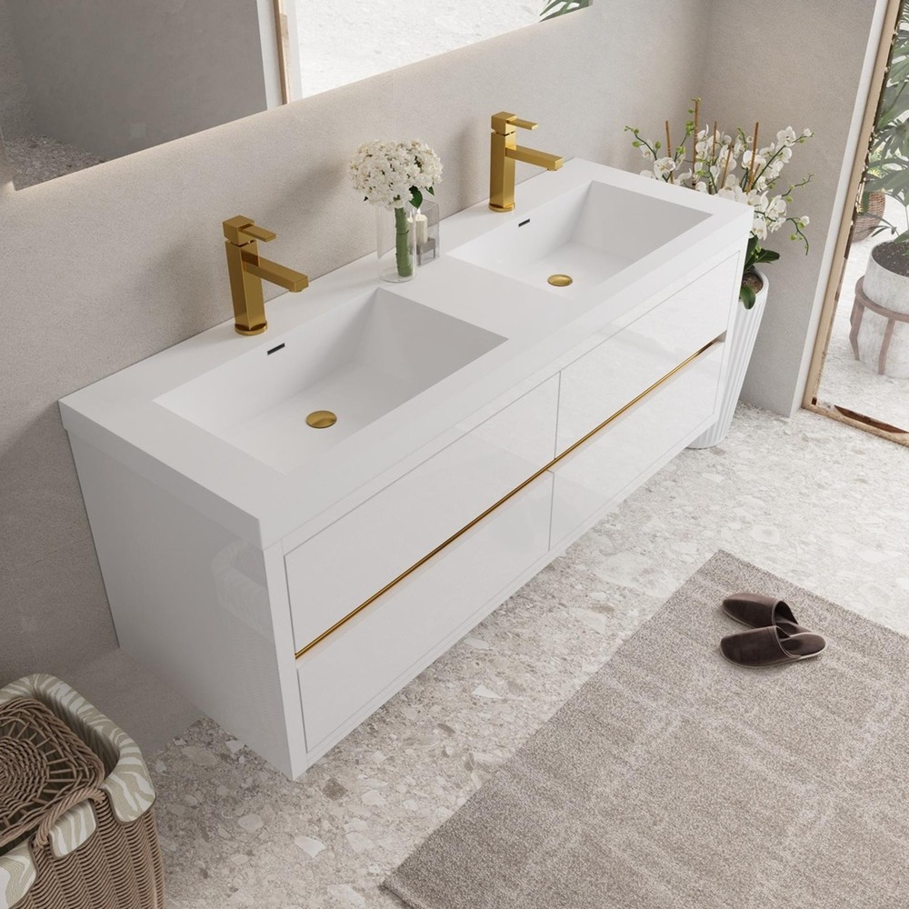60" Wall-Mounted Bathroom Vanity with Sink, Floating Bathroom Storage