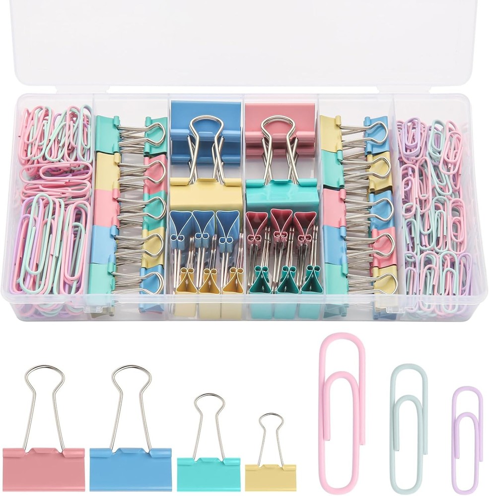 Colored Assorted Size Paper Clips and Binder Clips, Paperclips Lar