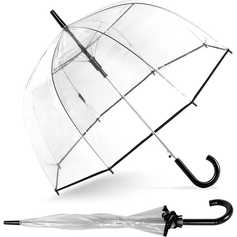 Automatic Open Clear Dome Umbrella Windproof Durable Steel Frame Hand Wash Only