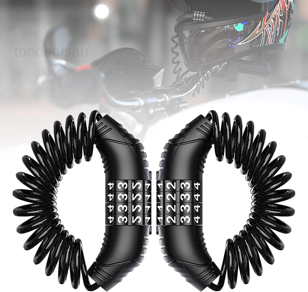 2pcs Motorcycle Helmet Lock Cable, Anti-Theft Retractable Black