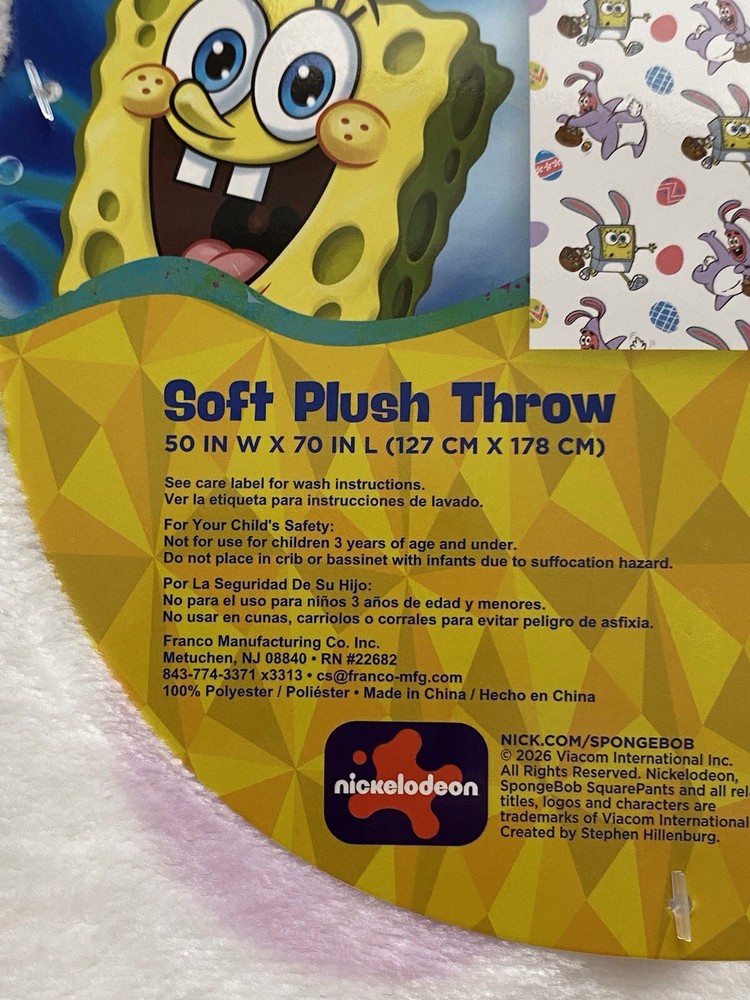 Spongebob Squarepants Patrick Easter Eggs Soft Throw Blanket 50” X 70” NEW