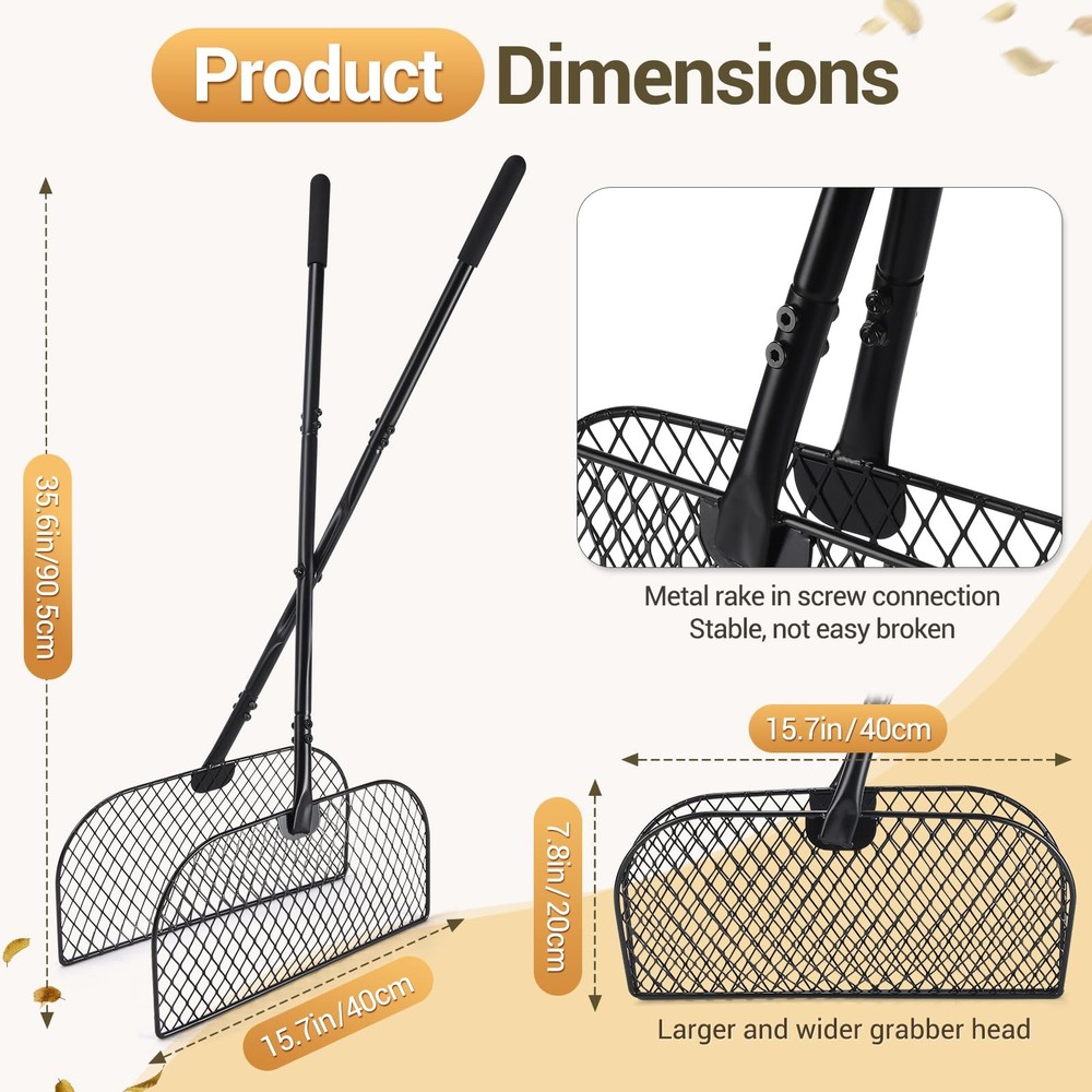 CAROD Leaf Grabber Rake with Long Handle, Rake, Black