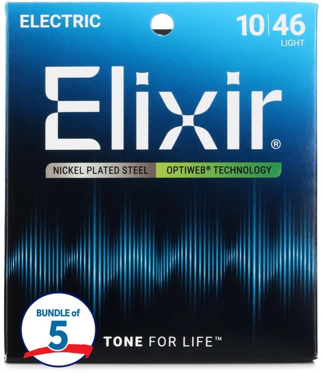 Elixir Strings 19052 Optiweb Electric Guitar Strings - .010-.046 Light (5-pack)