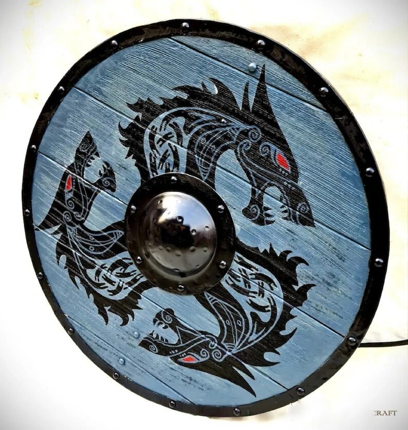 Medieval Viking Shield Wolf Authentic Battleworn Decorative Designer