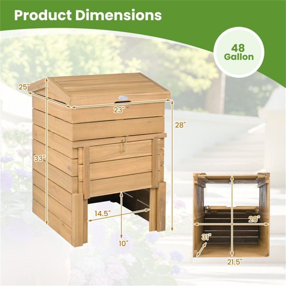 33' Tall Solid Wood Composter with Easy Top & Bottom Access, Decorative Compost