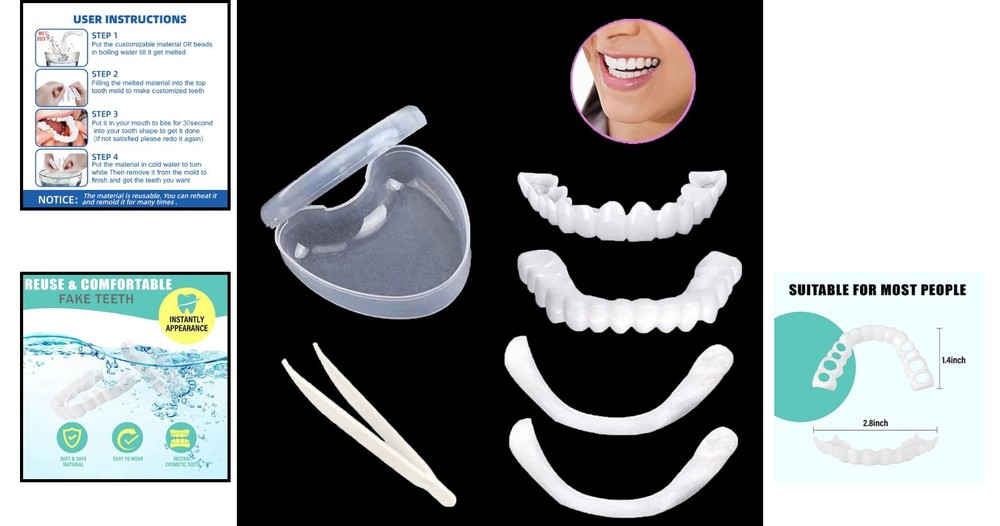 Cosmetic Smile Snap Dentures Kit with Upper & Lower Teeth – Effortless Elegance