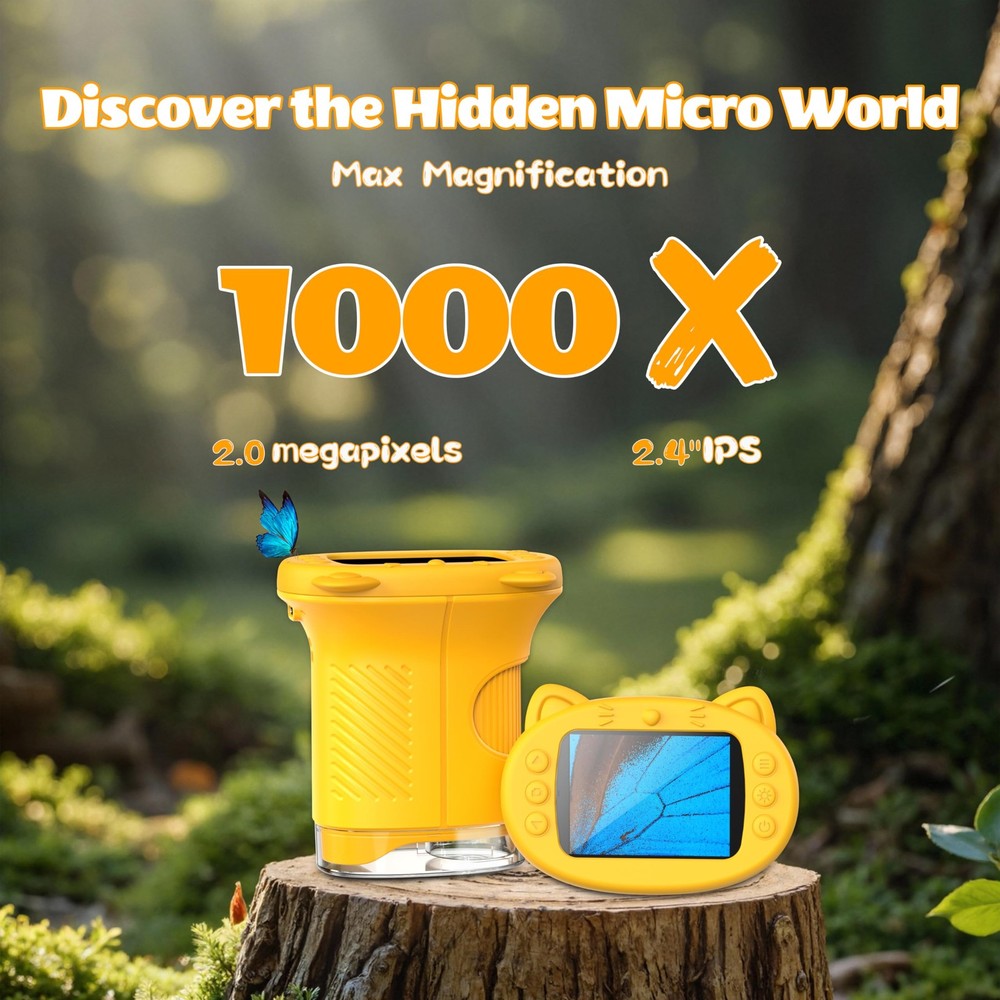 OAEBLLE Kids Microscope, 1000X Portable Mini Pocket Microscope with Yellow