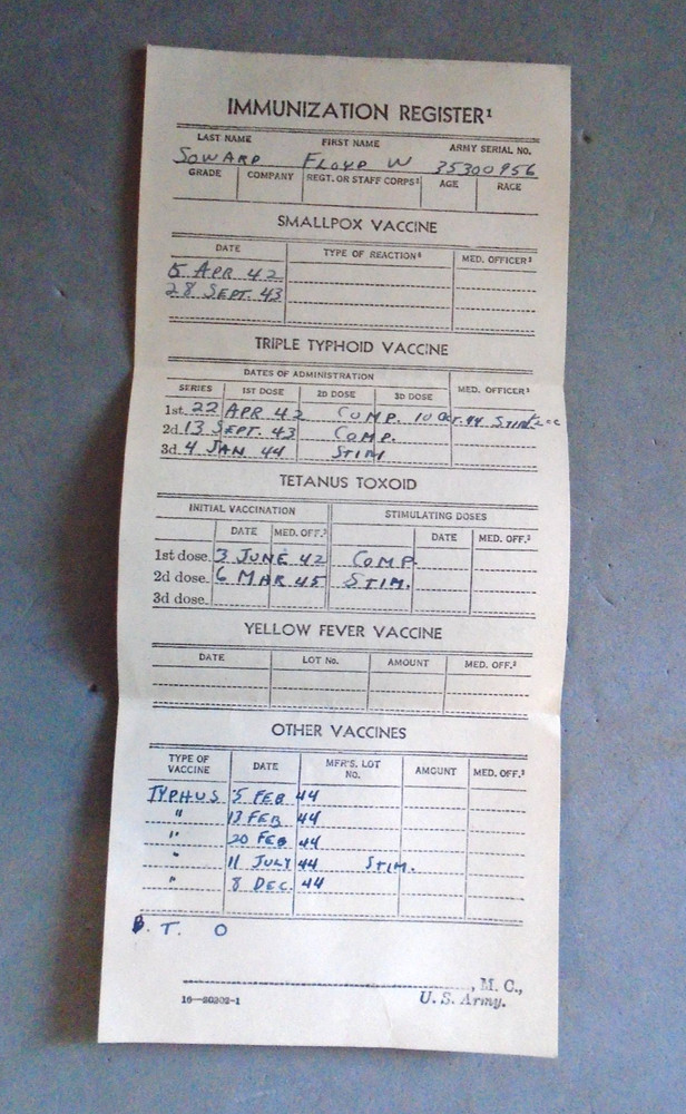 US Army WWII immunization register