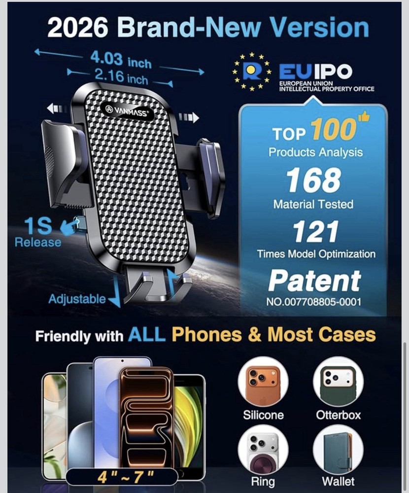 Vanmass Military Graded Car Mount for Dashboard Windshield Vent Wall, iOS Androi