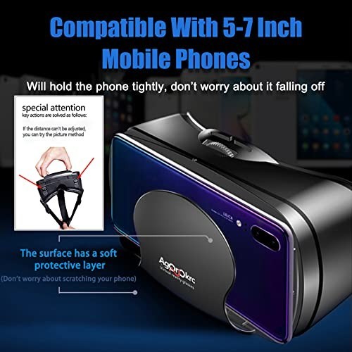 Adjustable 3D VR Headset with Controller - HD Virtual Reality Glasses for 5-7" P