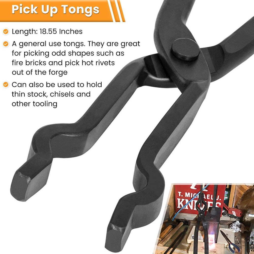6Pcs Beginner Knife Making Blacksmith Tong Set V-Bit Blade Scroll Pick Up Hammer