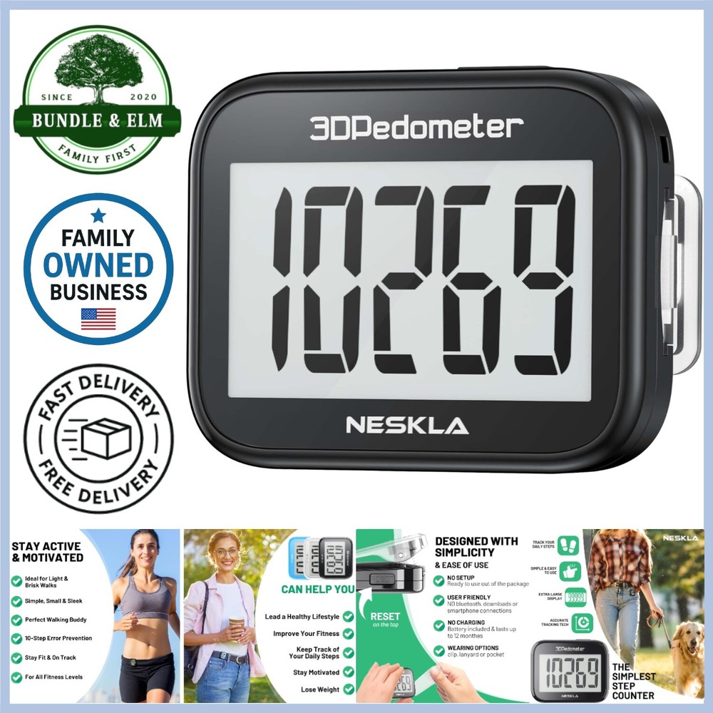 3D Pedometer Step Counter Large Display clip Lanyard Accurate Walking Tracker