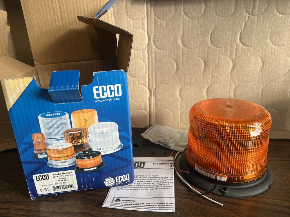 Ecco 6550A-VM Strobe, Amber, 12-48VDC, Pipe Mount