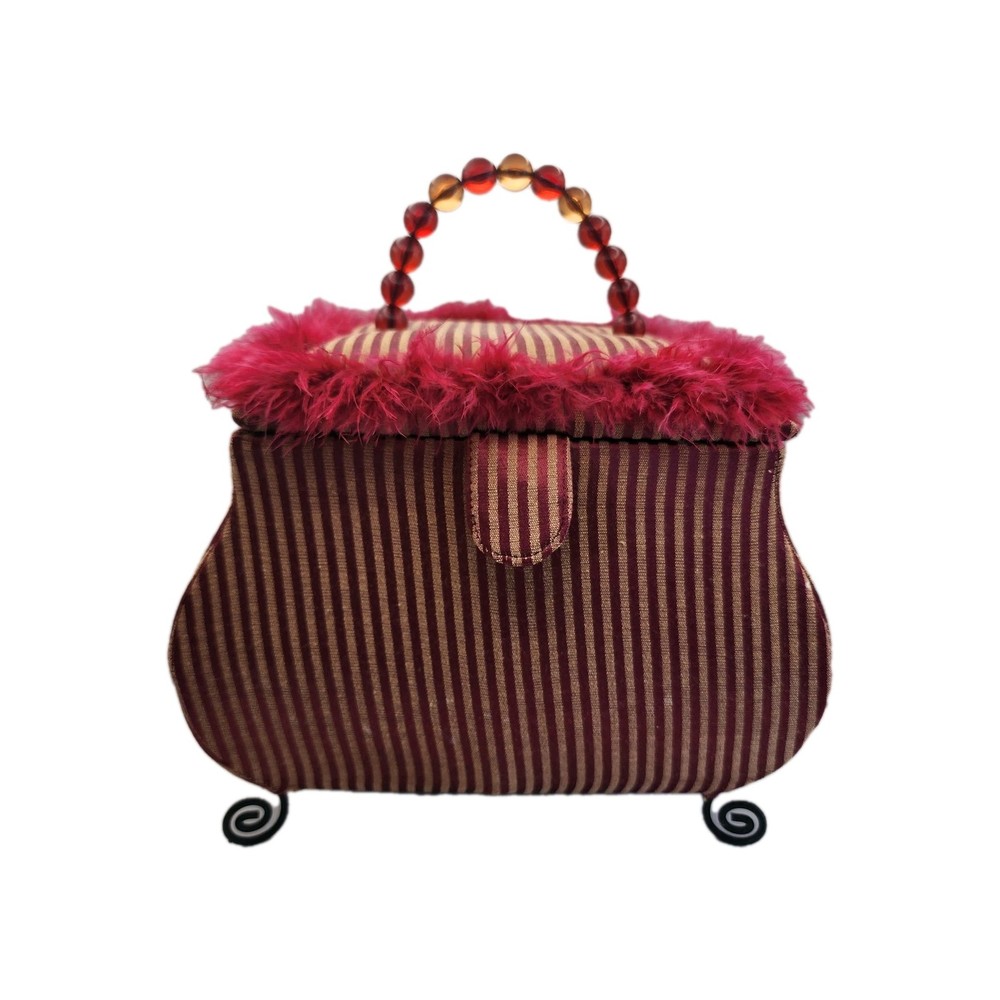 Funky Ecclectic Handbag Shaped Sewing Storage Trunk Red Footed Beaded Handle