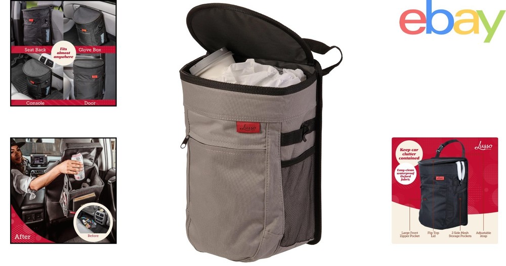 Spill-Proof Auto Trash Can with Removable Liner and Adjustable Hanging Hooks
