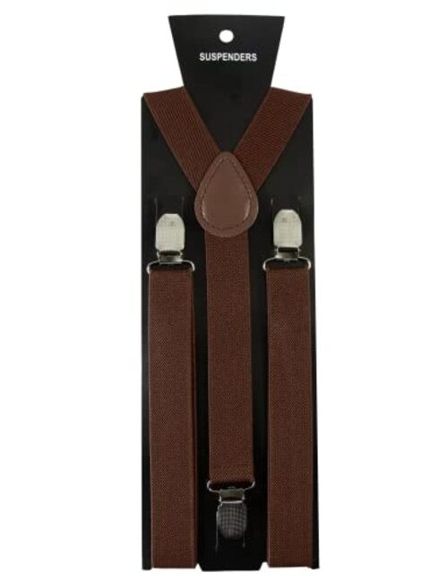 Solid Color Mens Suspender with 3 Strong Clips Adjustable Braces Brown