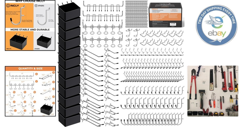 Complete 278PCS Pegboard Accessories for Efficient Tool Organization & Safety