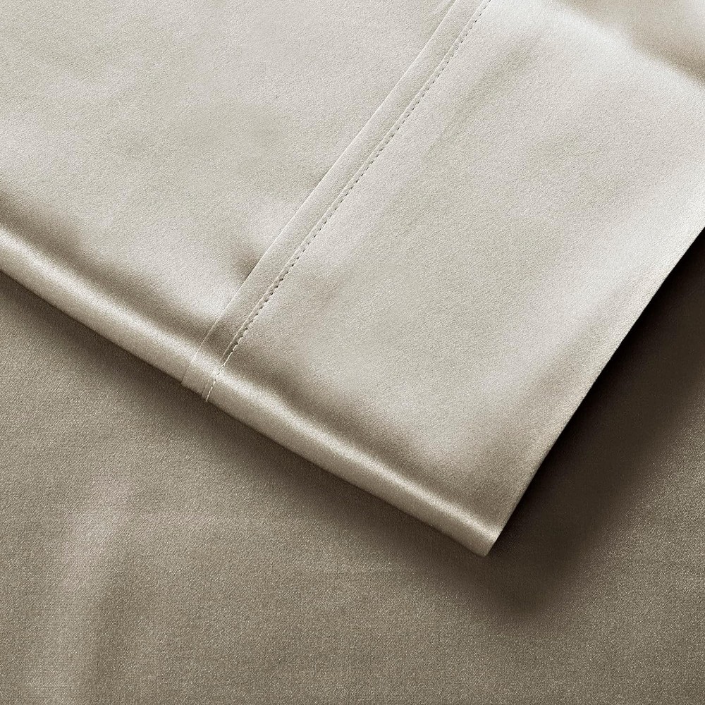 Silk Satin Sheets, Queen Size Deep Pockets, Cooling Soft Hypoallergenic - Taupe