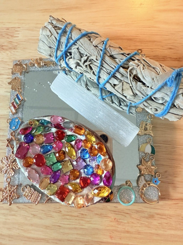 Abalone Shell, Flat Mirror, White Sage, Bundle, And Selenite Wand