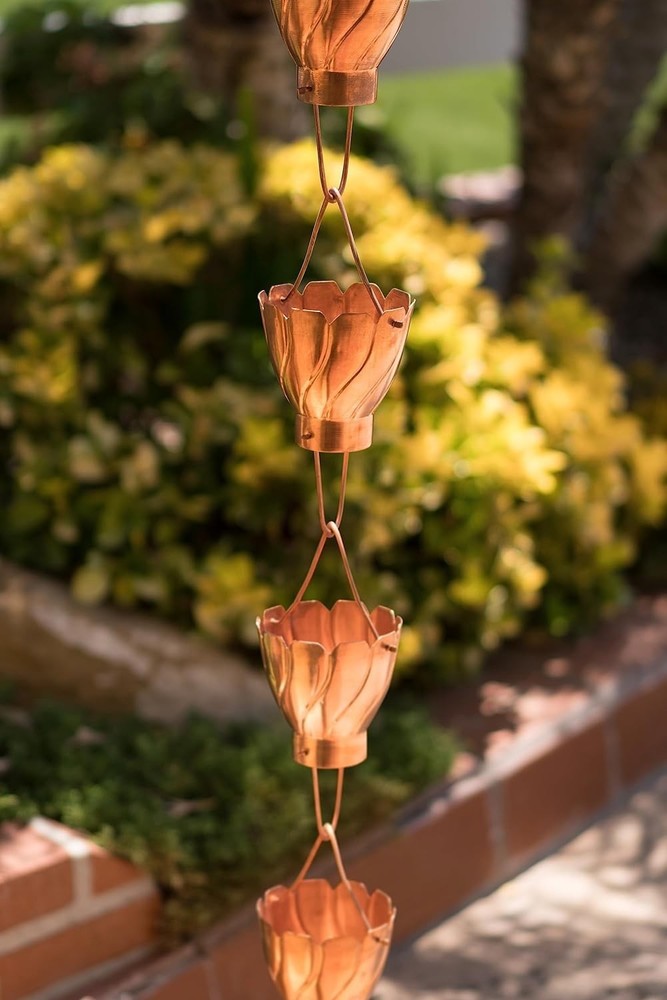 Elegant Pure Copper 8.5 ft Rain Chain – Decorative Gutter Downspout Solution