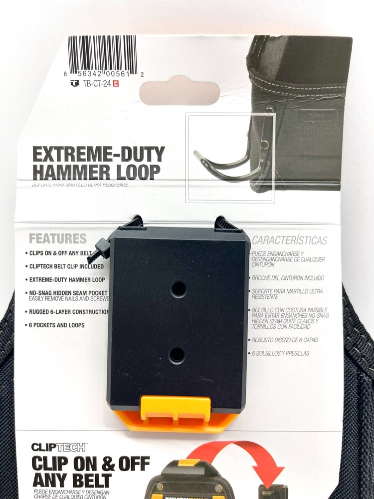 NWT - ToughBuilt Project Pouch / Hammer Loop, ClipTech Tool Belt Black, TB-CT-24