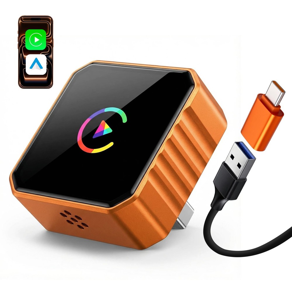 Wireless CarPlay Adapter for iPhone & Android, 2-in-1 Orange