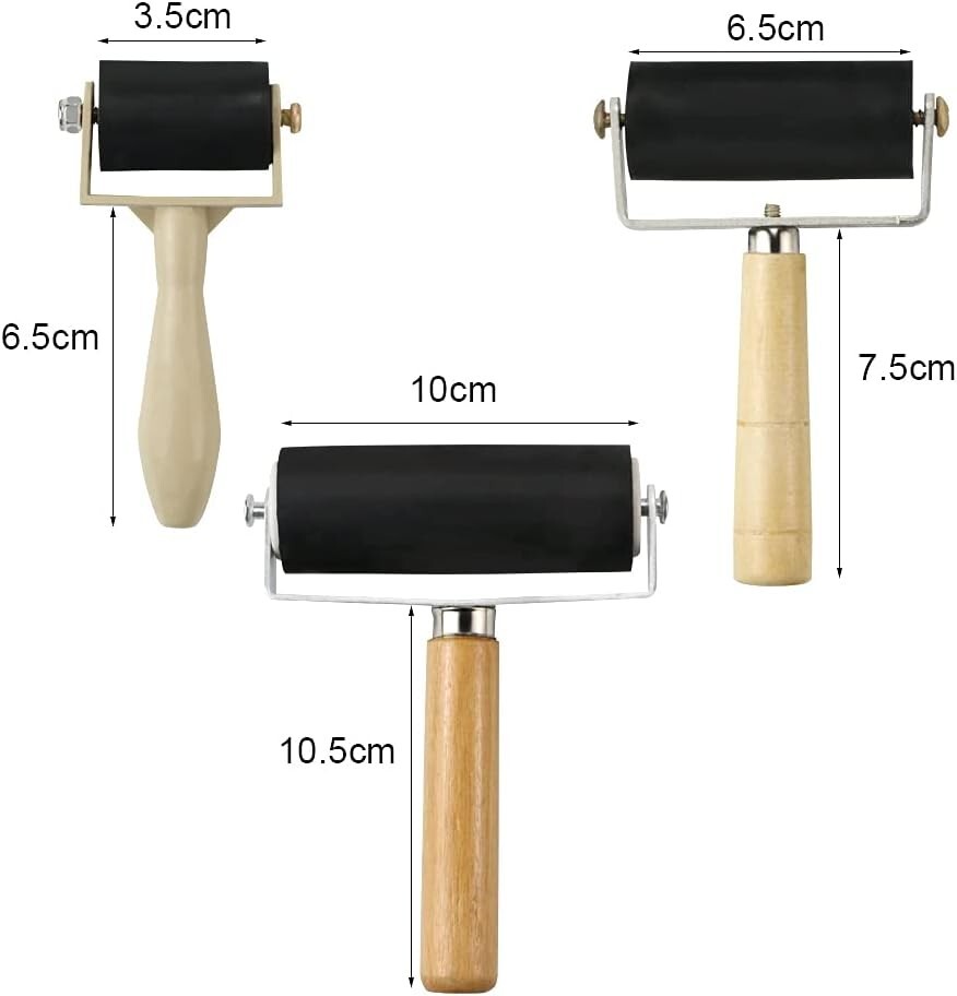 3 PCS Rubber Brayer Roller Rollers Hard Rubber Vinyl Roller for Printmaking New