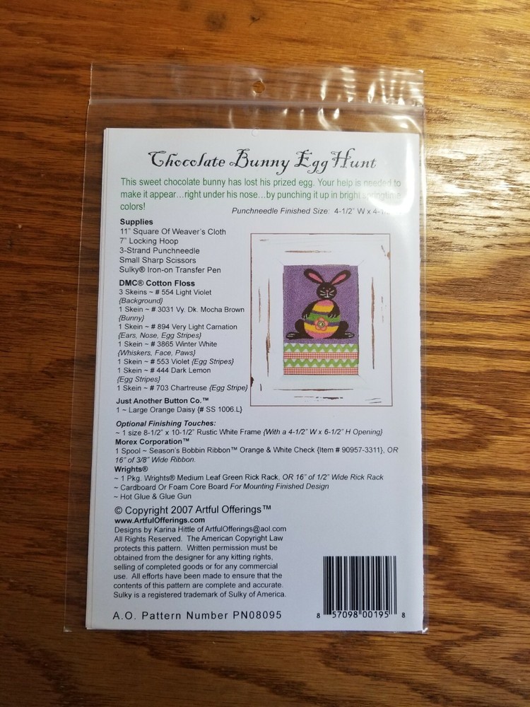 Artful Offerings ~ Chocolate Bunny Egg Hunt punch needle - Easter