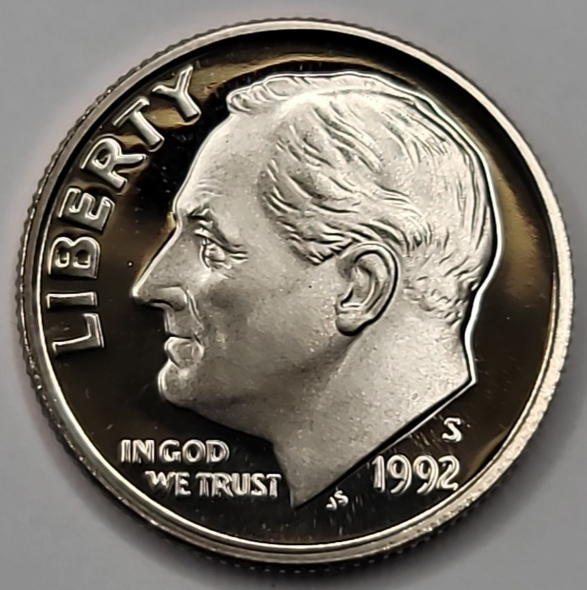 1992 S Gem Proof DCAM Roosevelt Dime CN-Clad