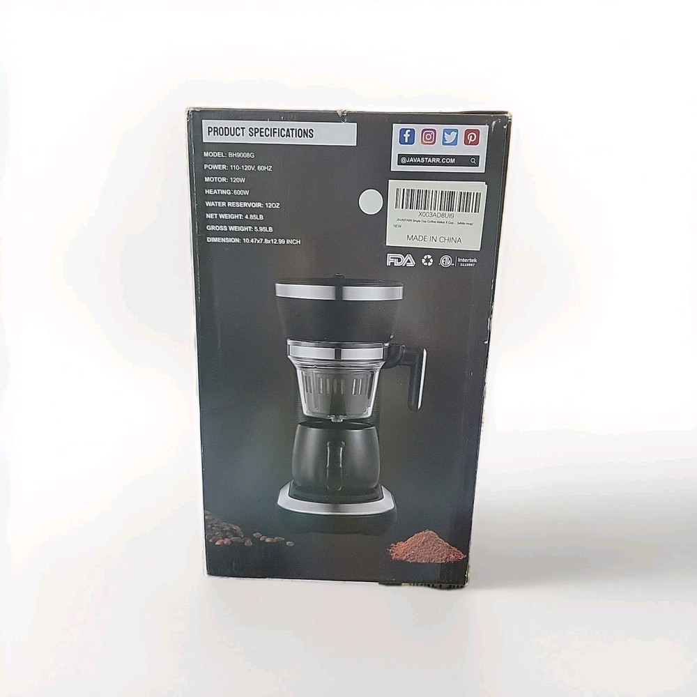 Java Starr Single Coffee Maker For Whole Beans or Grounds Using Steam Pressure