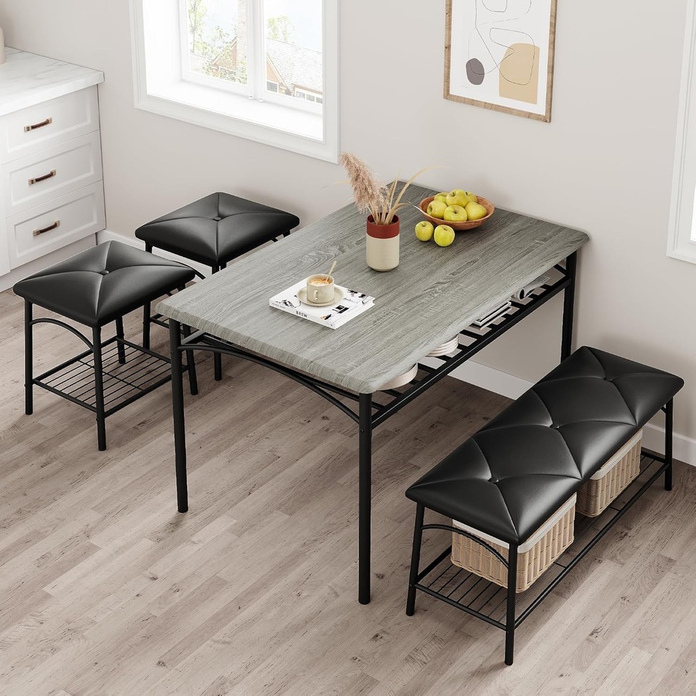 Dining Table Set 4 Kitchen Table W/ Upholstered Bench & 2 Chairs Kitchen Table
