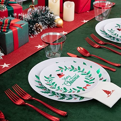 175PCS Christmas Plastic Plates - White & Green; Includes 50 White Green