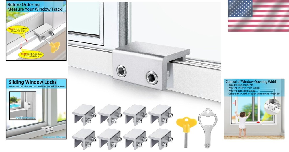 Easy Install 8 Pack Window Locks with Key - Safety Solution for Home & Office