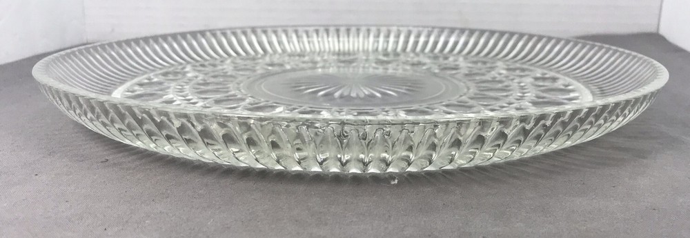 Vintage Pressed Glass Platter Diamond button Pattern 11" Cake Clear Beautiful