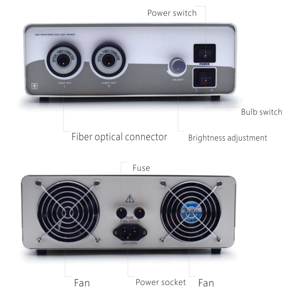 250W Dual Holes Fiber Optic Endoscope Microscope Halogen Cold Light Source