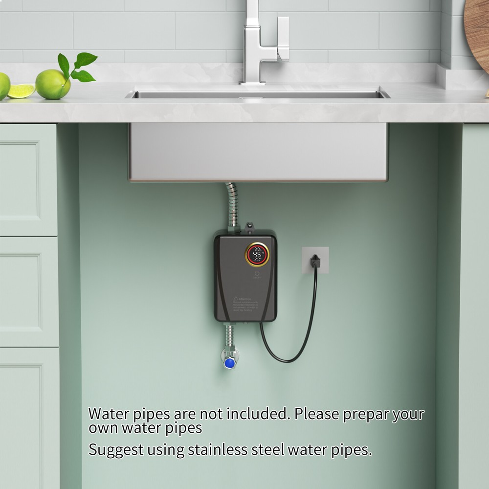 110V 3000W Black Instant Electric Hot Water Heater Wall Mounted 4.57*2.76*7.68in