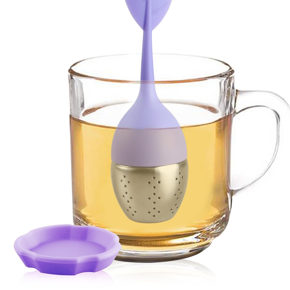Purple Silicone Leaf Tea Infusers Stainless Tea Strainer Herbal Filter Diffuser