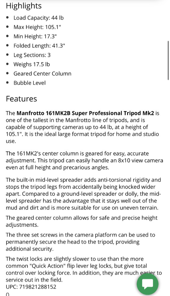 Manfrotto 161MK2B Tripod