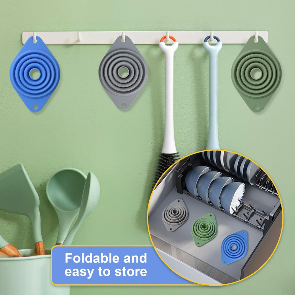 Kitchen Funnel Set 3 Pack,Funnels for Kitchen Use Filling Bottles,Silicone Funne