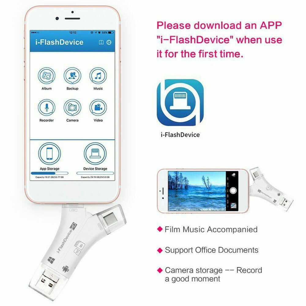 4in1 USB i-Flash Drive Micro SD/TF Memory Card Reader Adapter For Android iPhone