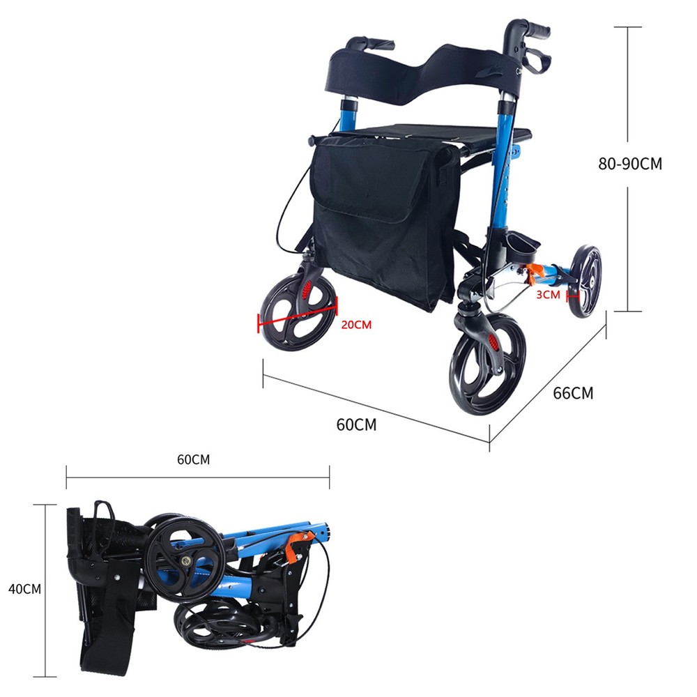 6-Level Adjustable Seat 8-Wheel Foldable Rollator Walker Mobility Aid