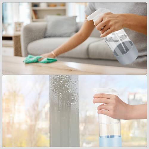2 Pack Glass Spray Bottles with Silicone Sleeve, 16 oz Empty Blue&Grey